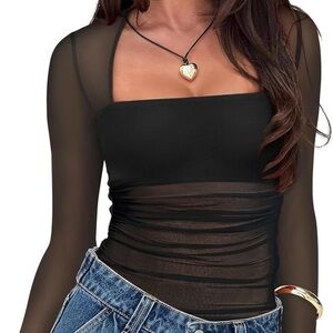 Black Fitted Ruched Bodysuit